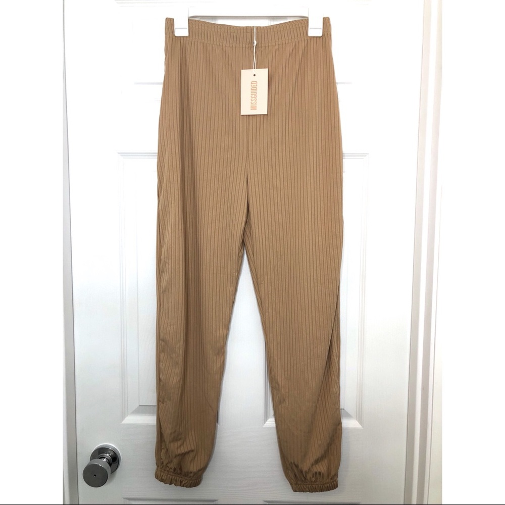 MISSGUIDED TAN RIBBED JOGGERS